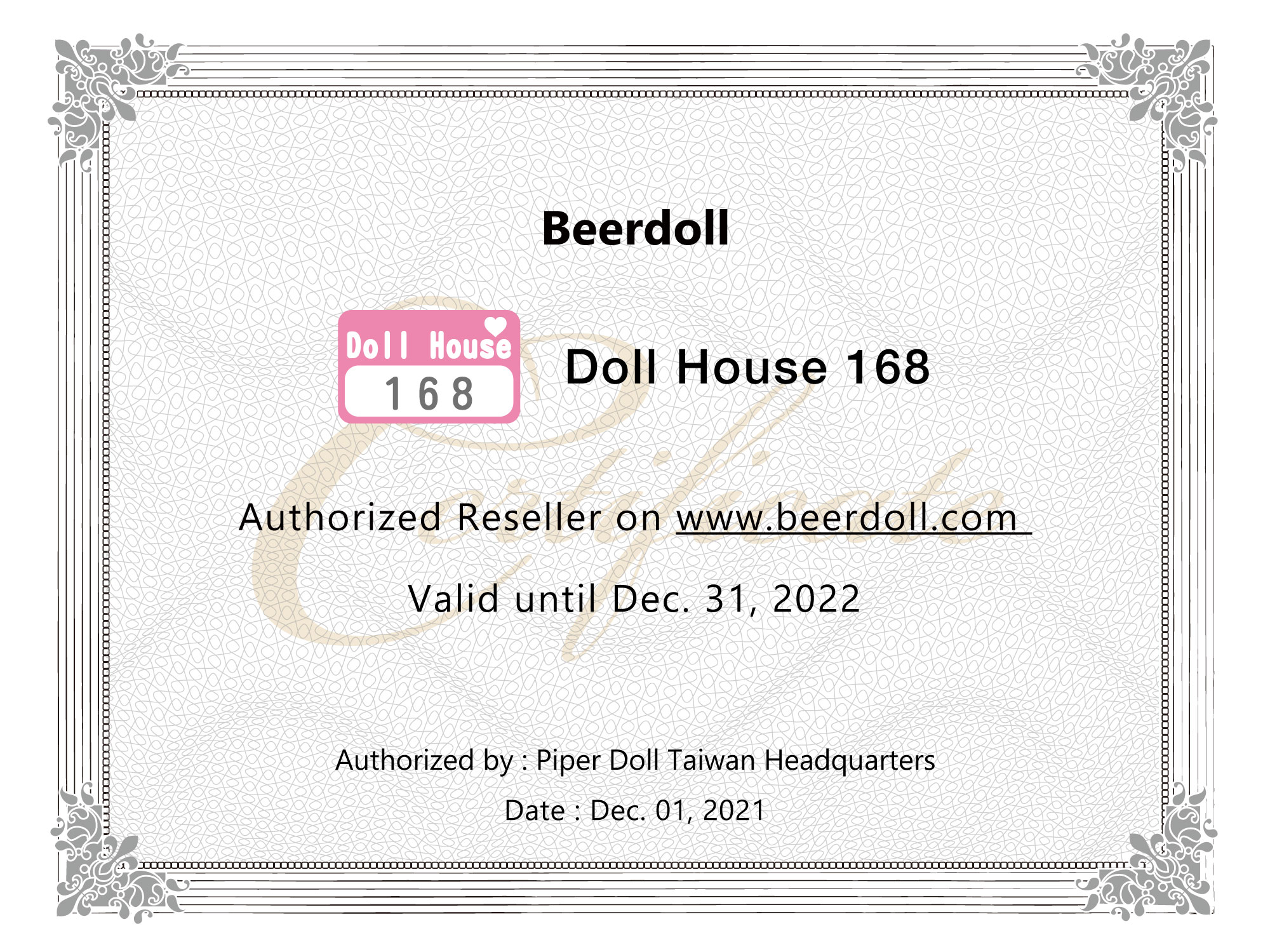 Dollhouse 168 zertifikat
