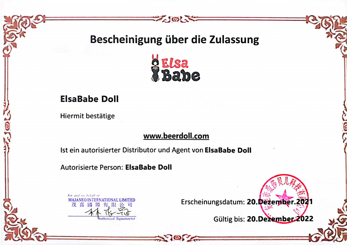 Elsa Babe Doll Zertifikate